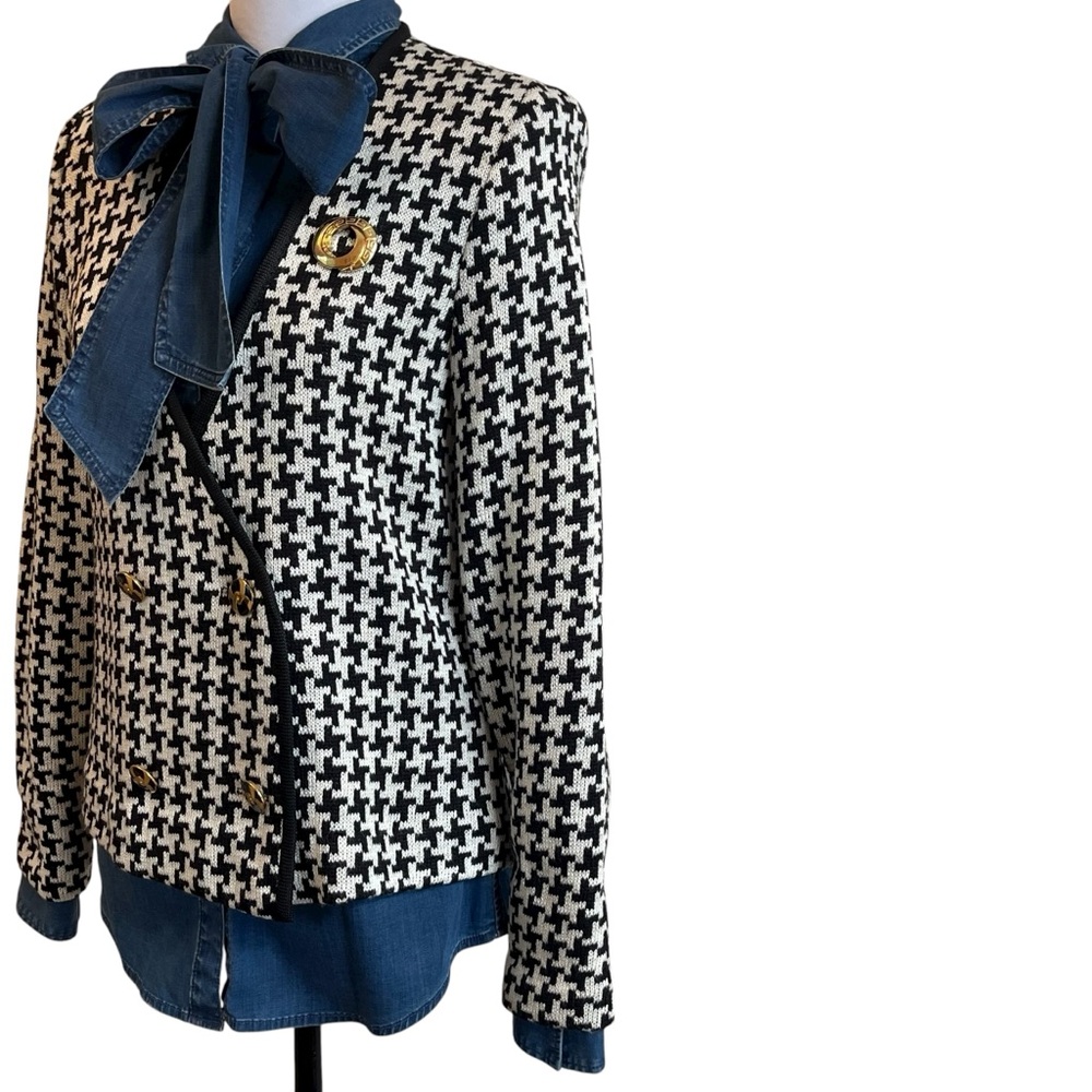 Vintage Houndstooth Double Breasted Knit Cardigan English Country Equestrian S